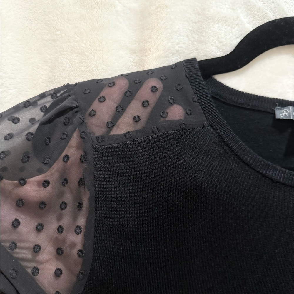 Adrianna Papell Black Top with Sheer Sleeves - Picture 5 of 6
